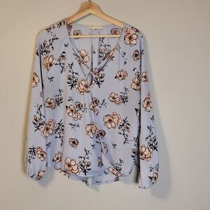 Elodie Floral Faux Wrap Tunic Top Women's XL Blue 3/4 Sleeve Lightweight‎
